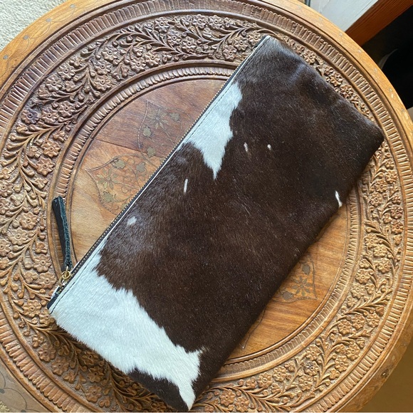Clare V Handbags - Clare V Cowhide Clutch - Dark Brown and White